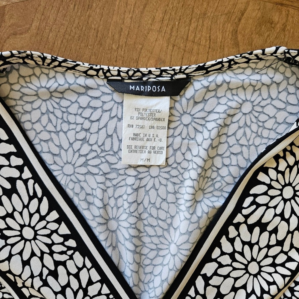 Mariposa Floral Wrap Dress Empire Waist Cap Sleeve M Cottagecore Black Cream - Picture 3 of 7